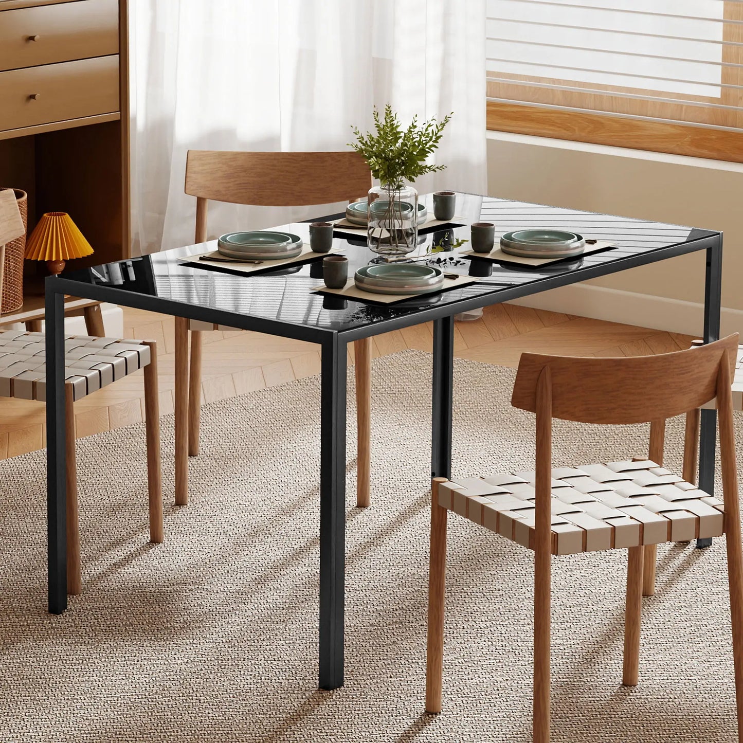 Rectangular Kitchen Table For 4 People, Tempered Glass Tabletop, Black Dining Tables at Gallery Canada
