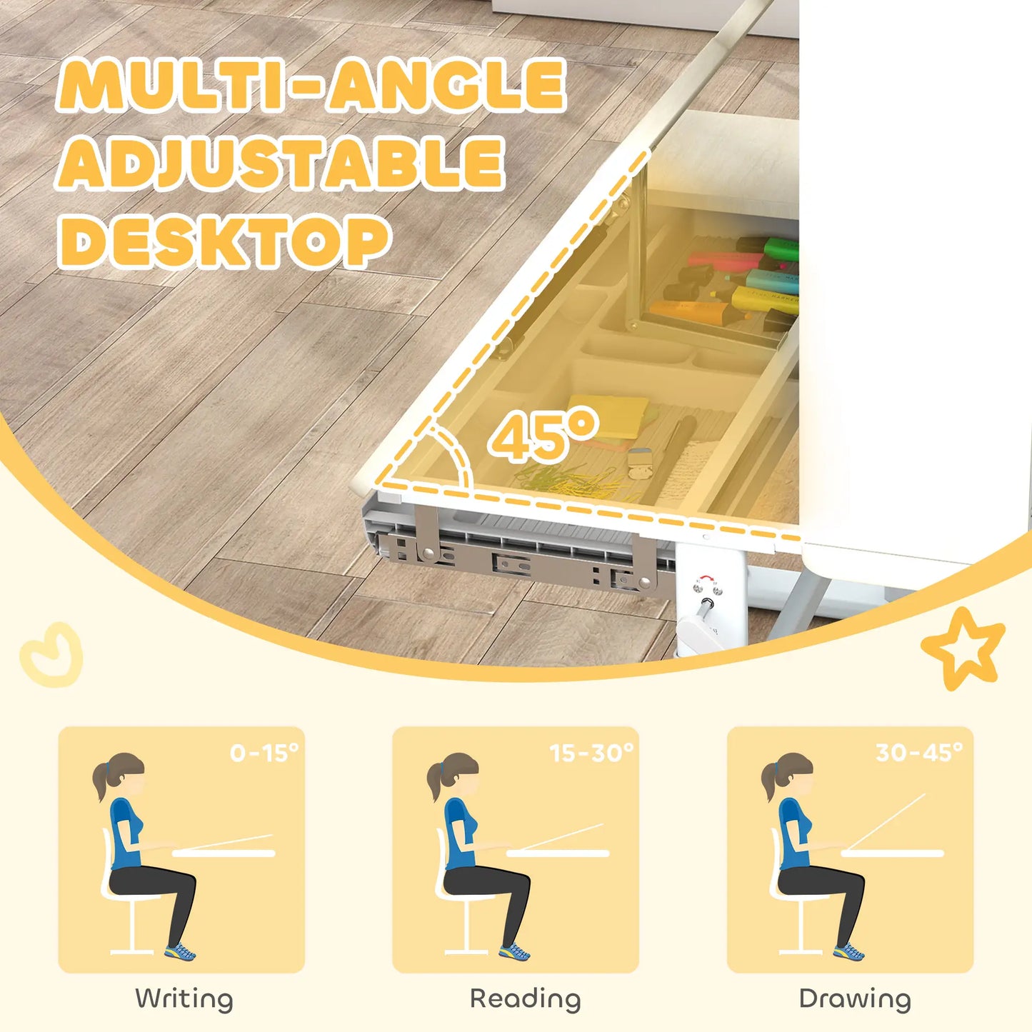 Kids Desk, Height Adjustable, Tilted Desktop, Storage, Drawer, Pegboard, 3-12 Years Kids Desk Sets at Gallery Canada