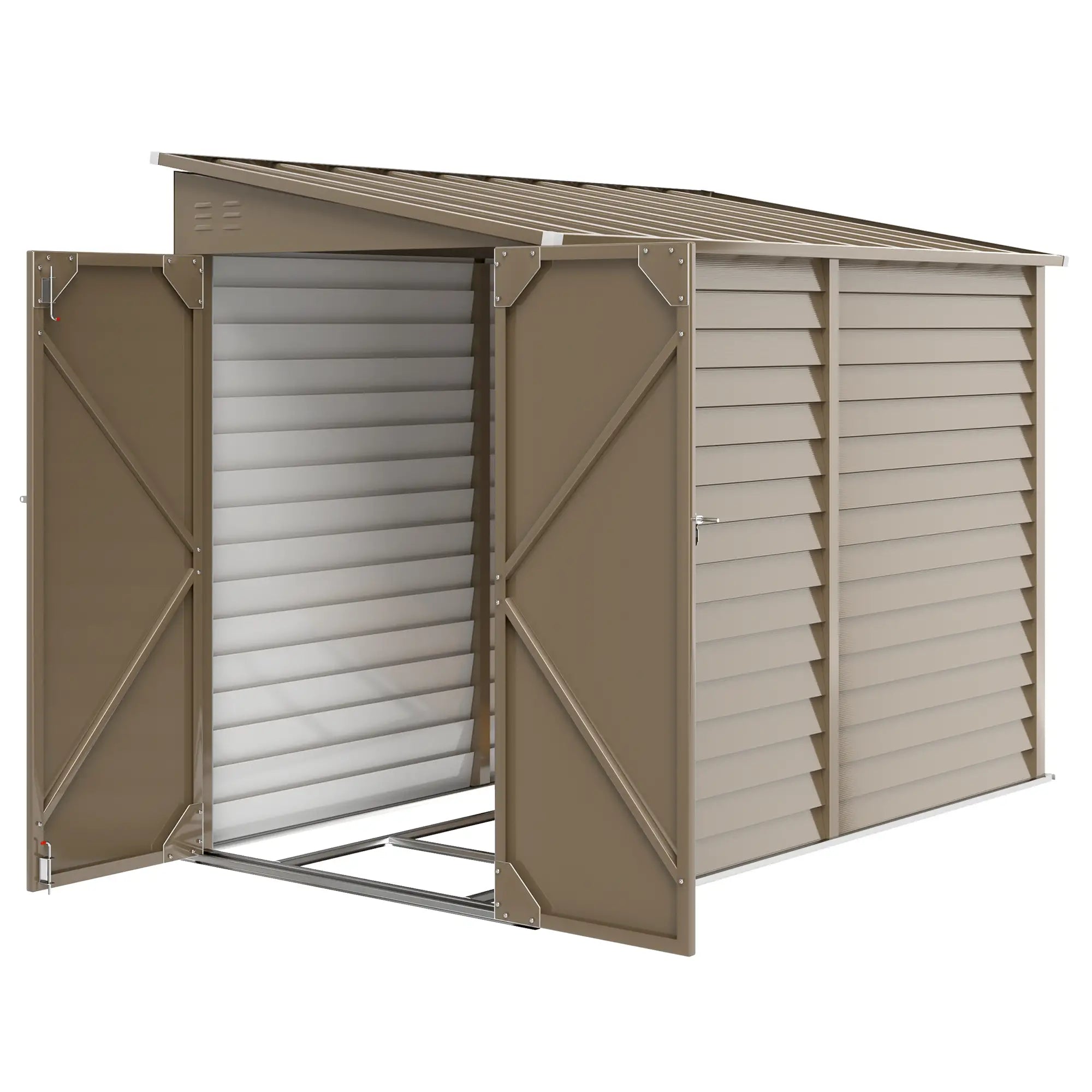 4.6' x 9' Brown Steel Outdoor Storage Shed, Lean To Metal Tool House, Brown Sheds Brown at Gallery Canada
