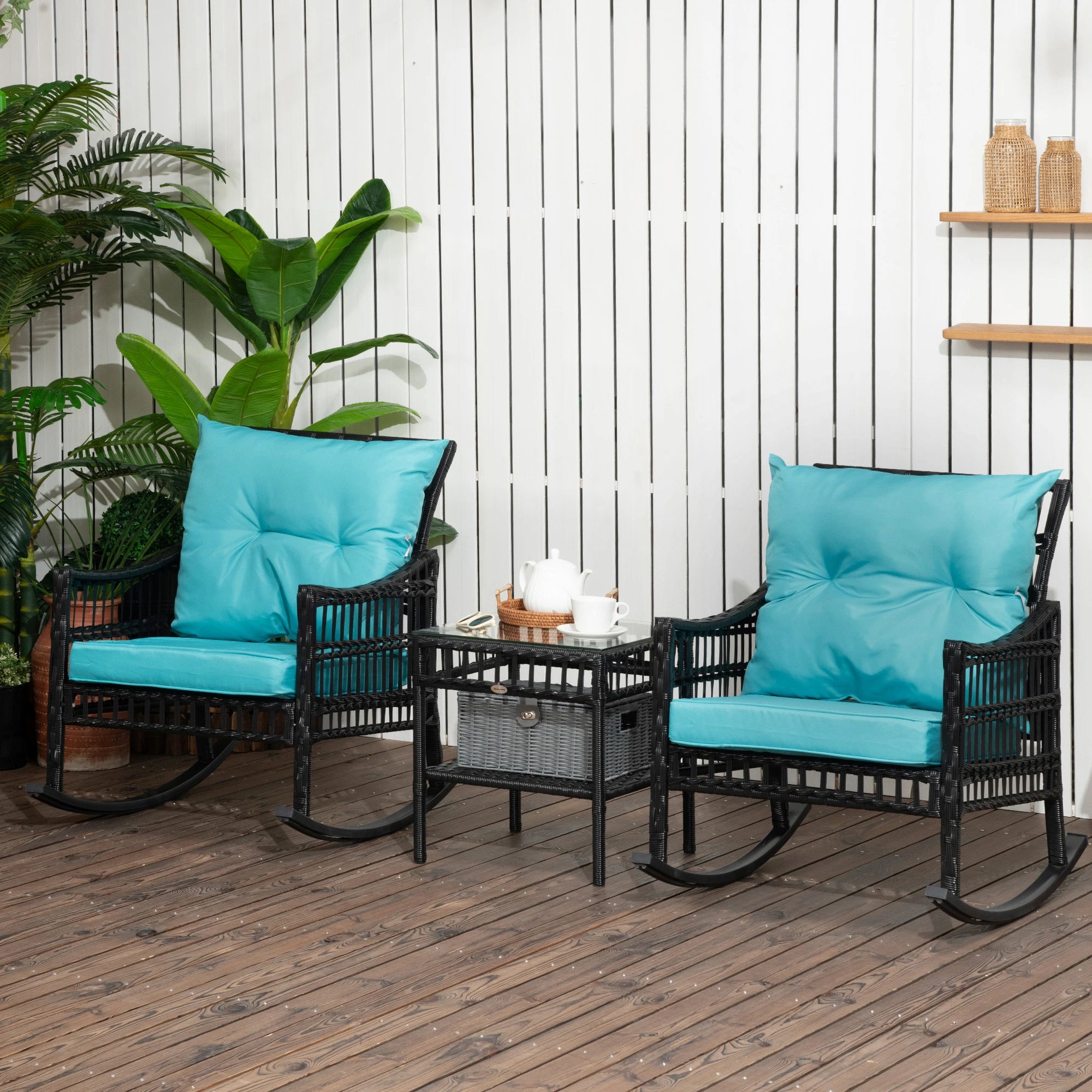 3-Piece Outdoor PE Rattan Rocker Chair Set, 25