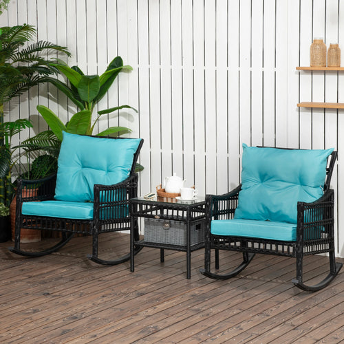 3-Piece Outdoor PE Rattan Rocker Chair Set, 25