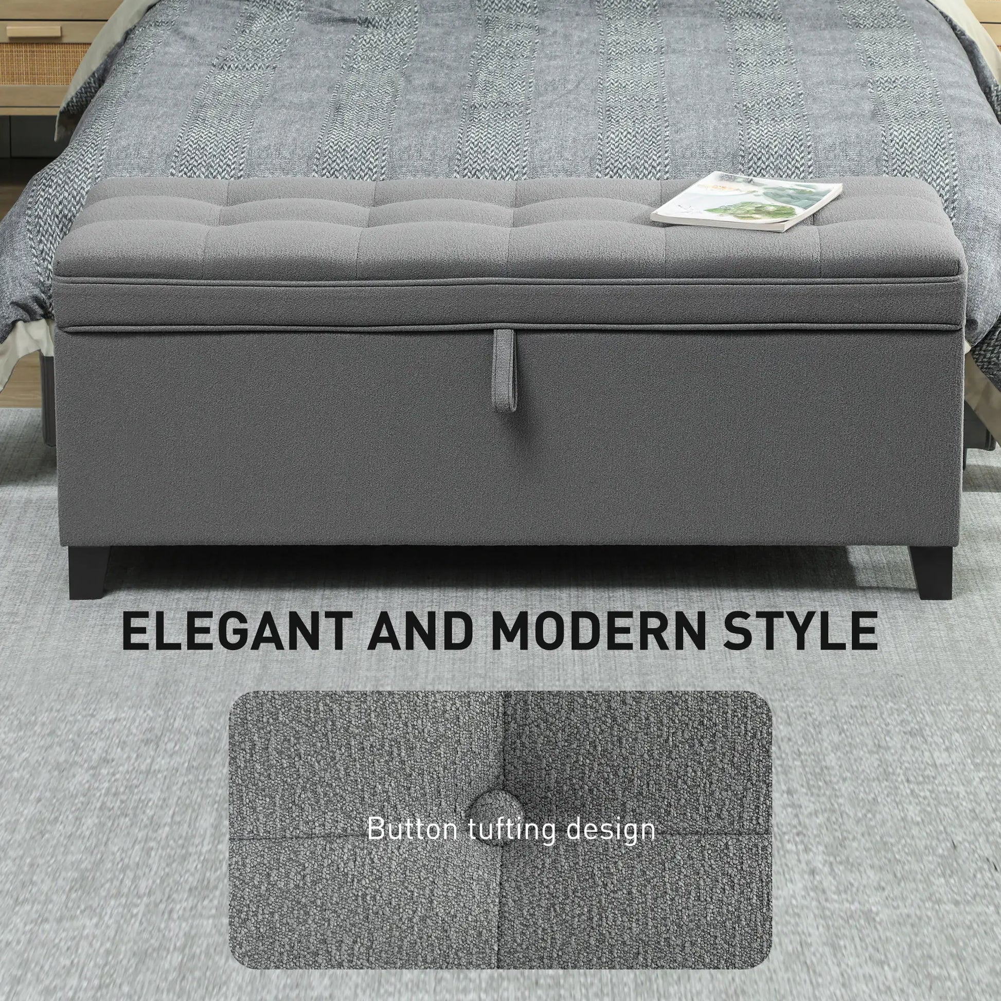 Storage Ottoman Bench, Foot Rest, 47 Inches, Dark Grey Storage Ottomans & Benches at Gallery Canada