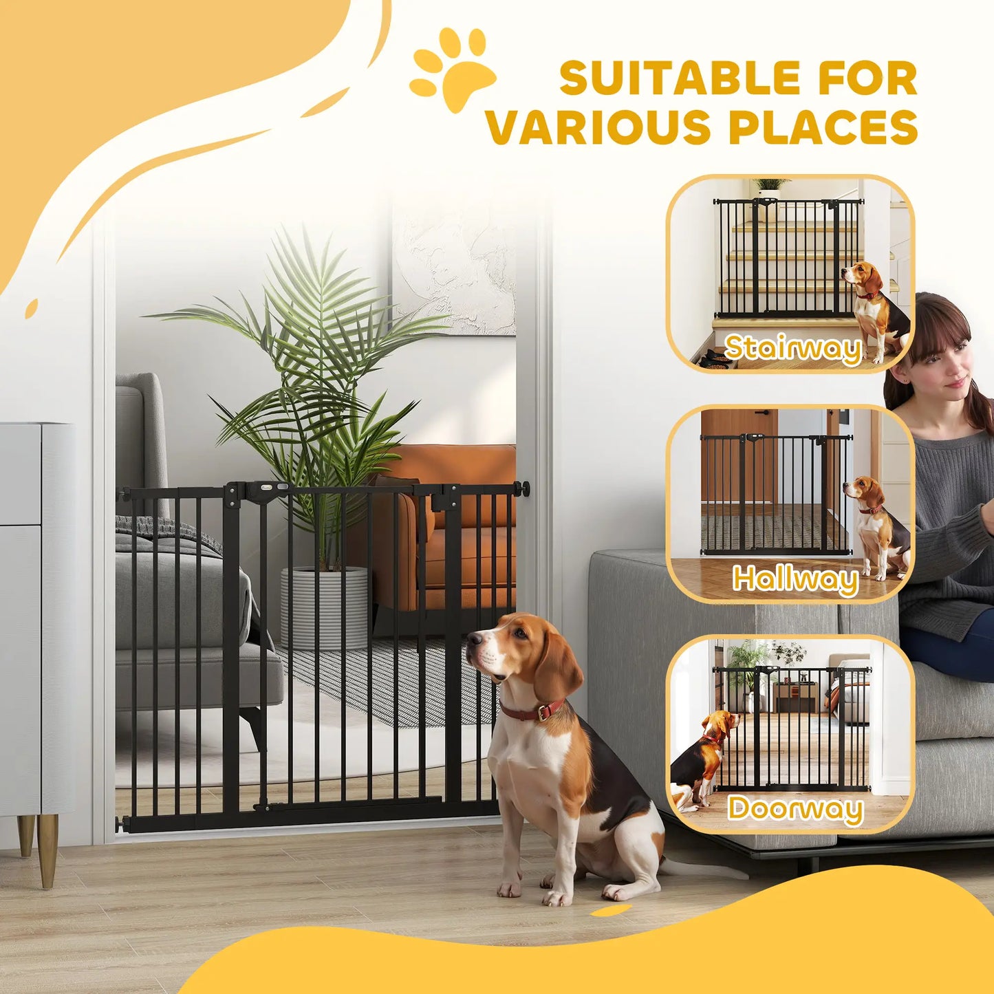 30 Inch Tall Pet Gate with Door, Includes Extensions Kit, Black Houses, Kennels & Pens at Gallery Canada