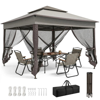 11' x 11' Pop Up Canopy, 2-Tier Soft Top Shelter Tent With Netting, Mixed Grey Pop Up Canopies at Gallery Canada
