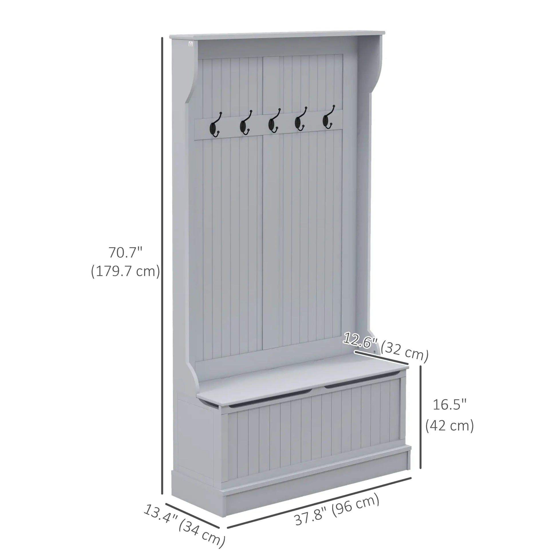 3-In-1 Entryway Hall Tree, Coat Rack, Bench, Shoe Storage, 5 Hooks, Grey Clothing Storage at Gallery Canada