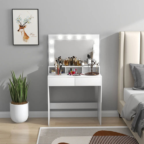 Vanity Table with LED Mirror, Drawers, for Bedroom, White