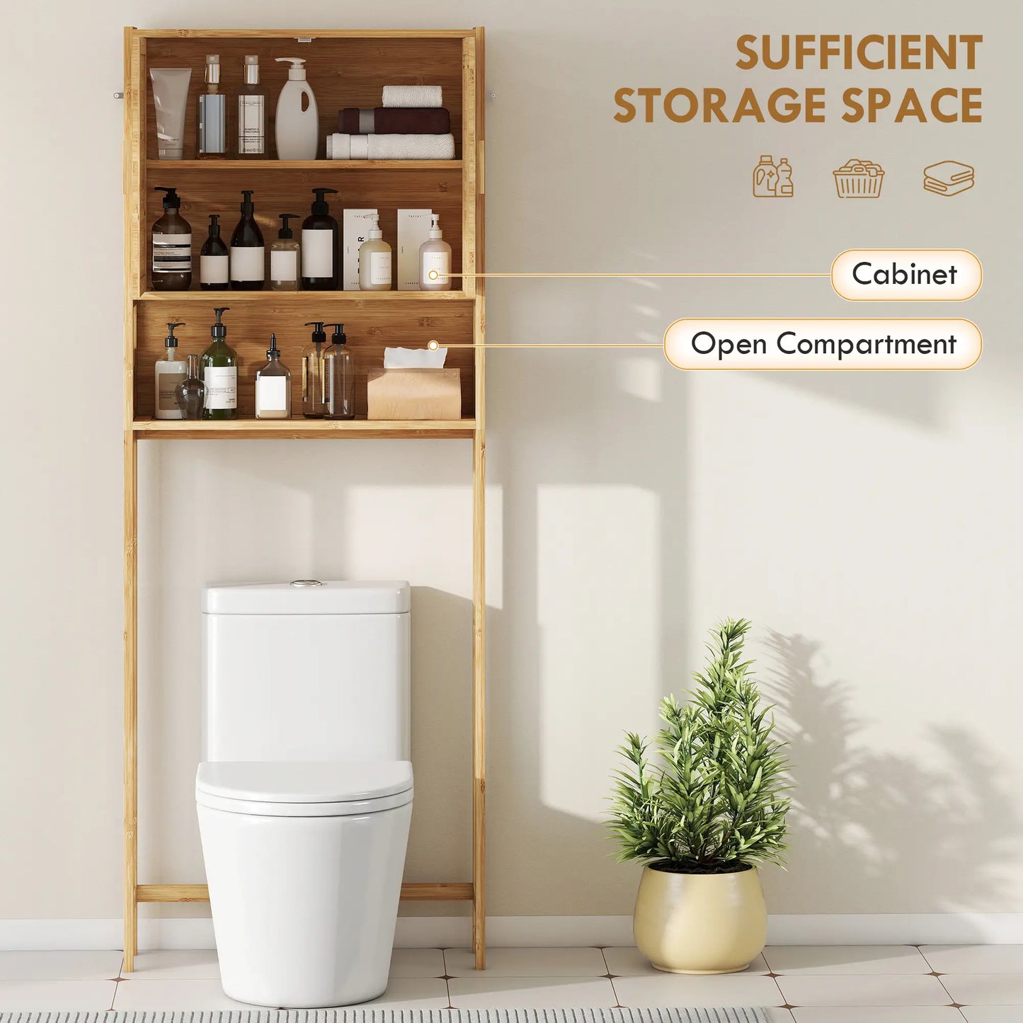Over The Toilet Cabinet, 2 Doors, Adjustable Shelf, Natural Wood Finish Over The Toilet Storage at Gallery Canada