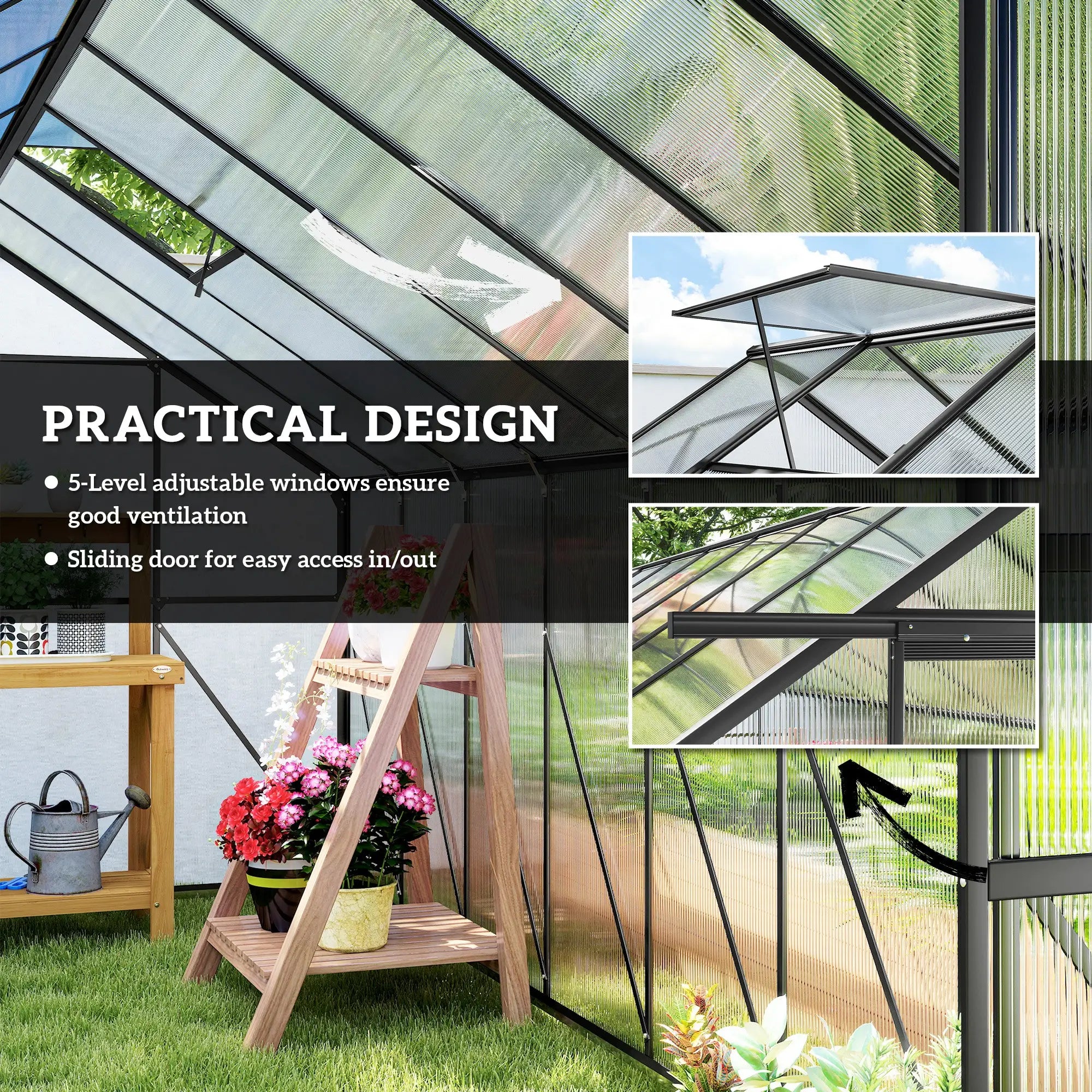 Aluminum Greenhouse Kit, Polycarbonate Walk-In, 16' x 8', Dark Grey Walk In Greenhouses at Gallery Canada