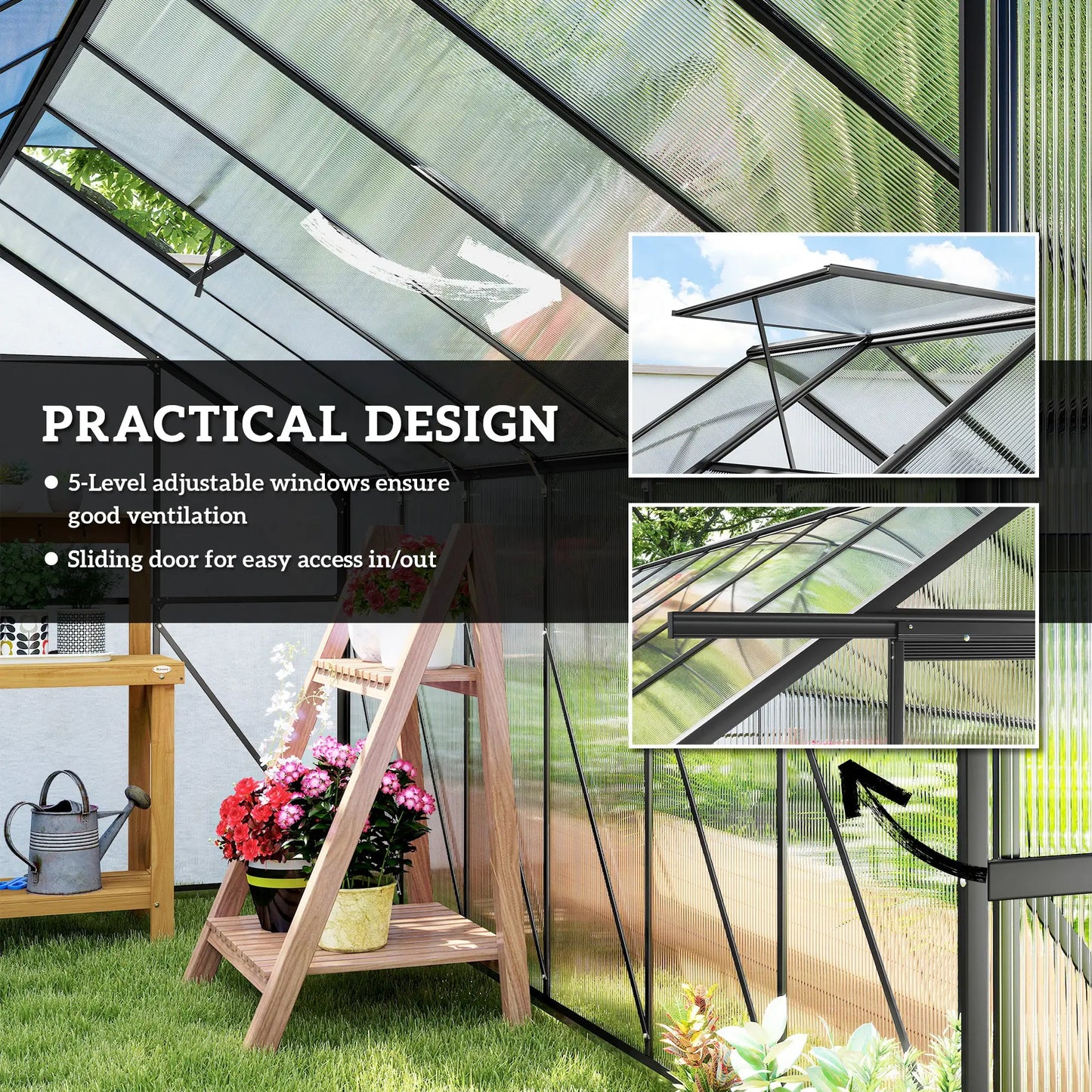Aluminum Greenhouse Kit, Polycarbonate Walk-In, 16' x 8', Dark Grey Walk In Greenhouses at Gallery Canada