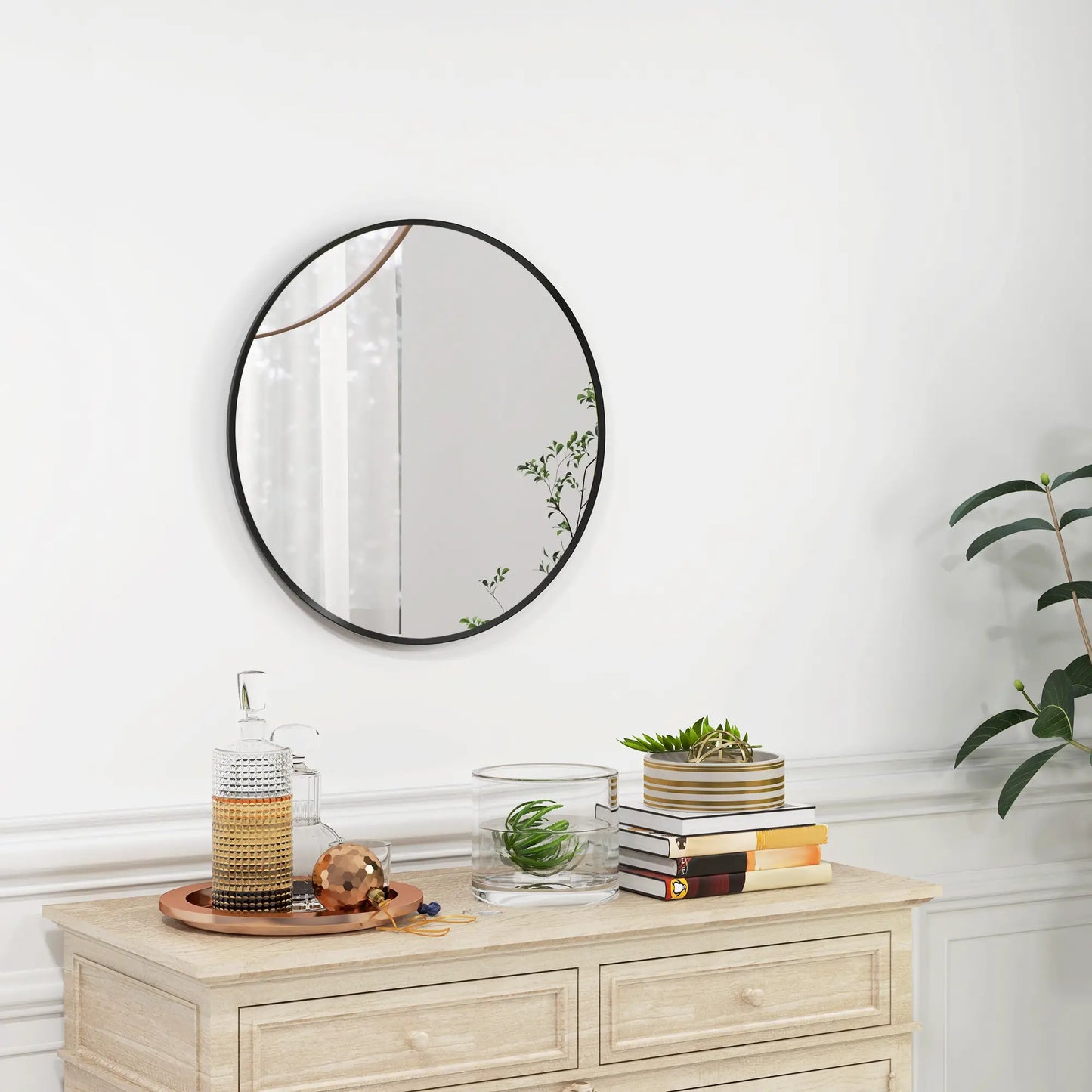 24" Round Wall Mirror, Modern Home Decor for Bedroom Living Room Bathroom, Black Wall Mirrors at Gallery Canada