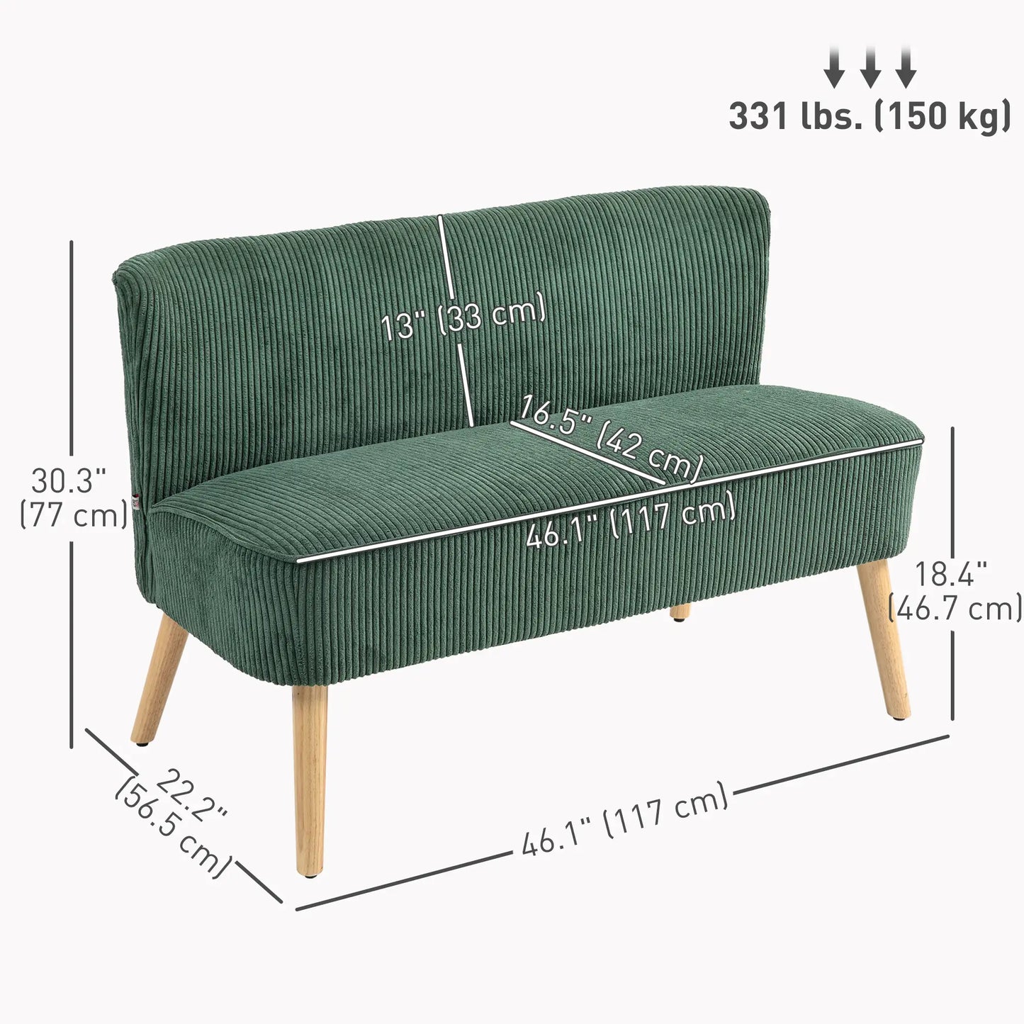Modern 2 Seater Sofa, Upholstered Couch with Rubber Wood Legs, Green 2-Seater Sofas at Gallery Canada