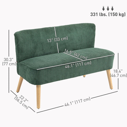 Modern 2 Seater Sofa, Upholstered Couch with Rubber Wood Legs, Green 2-Seater Sofas at Gallery Canada
