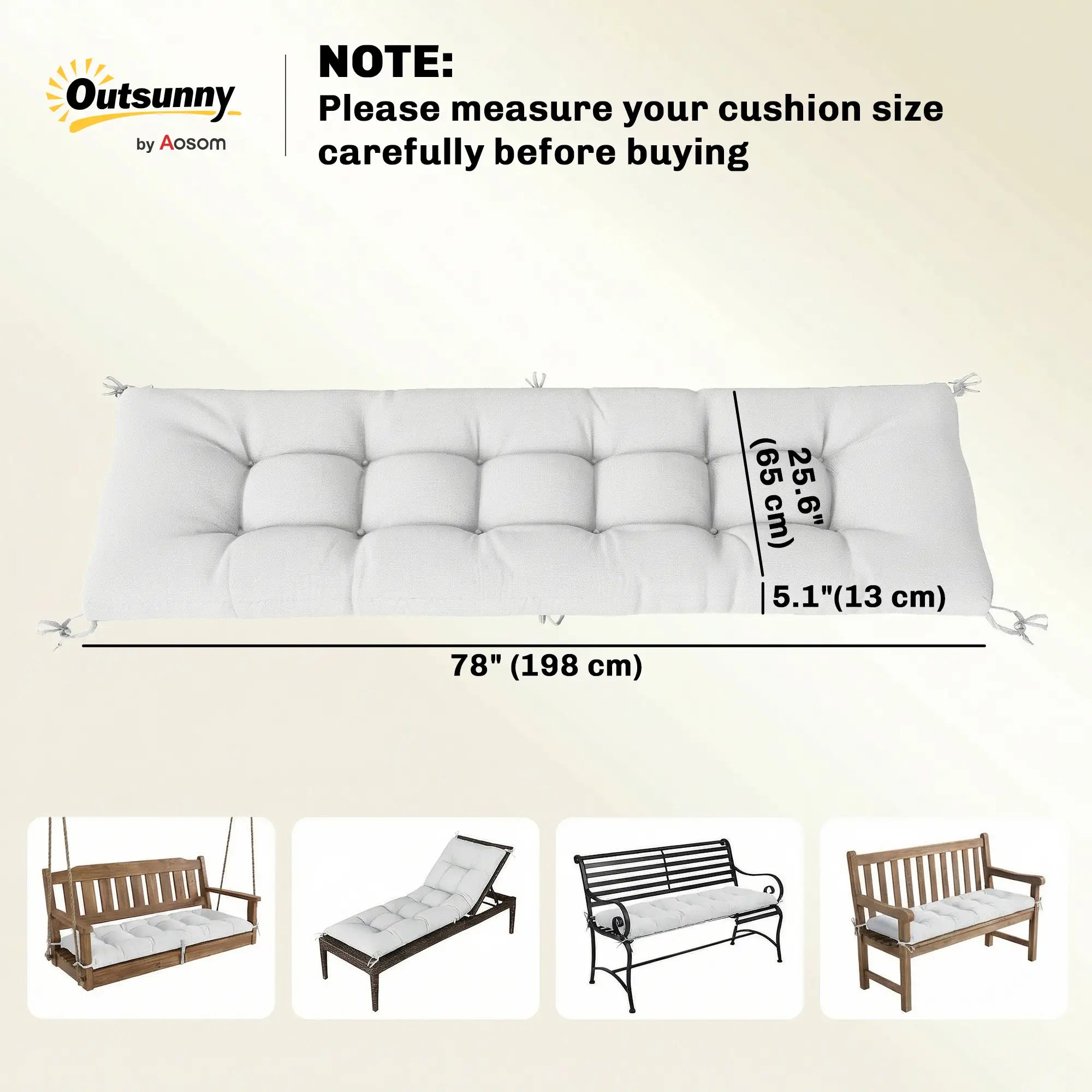 Patio Lounge Chair Cushion, UV50+ With Straps, 78 x 25.6 inch, Cream White Patio Chair Cushions at Gallery Canada