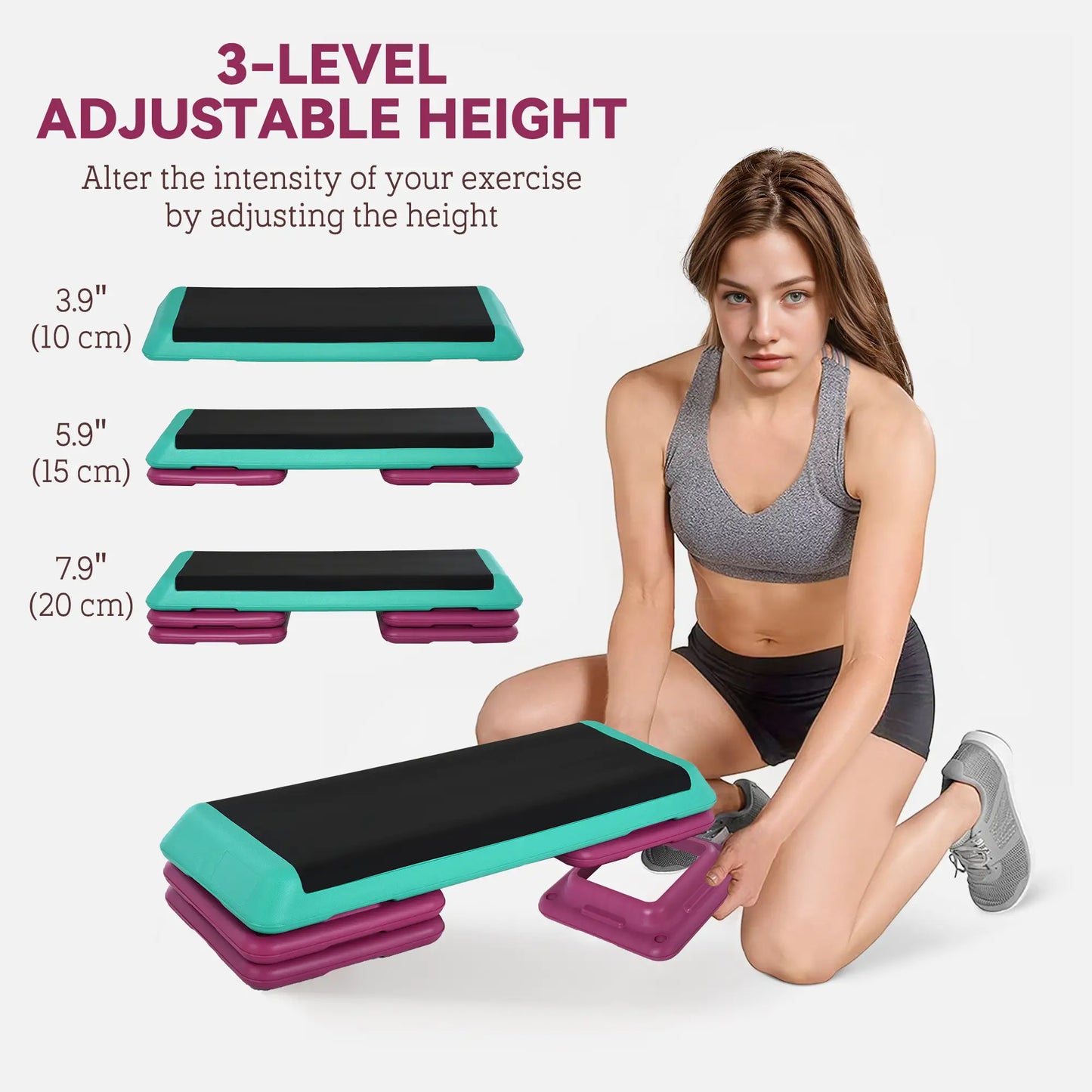 3.9"/5.9"/7.9" Aerobic Stepper, Non-Slip Top, Indoor Outdoor, Multicolour Aerobic Equipment at Gallery Canada