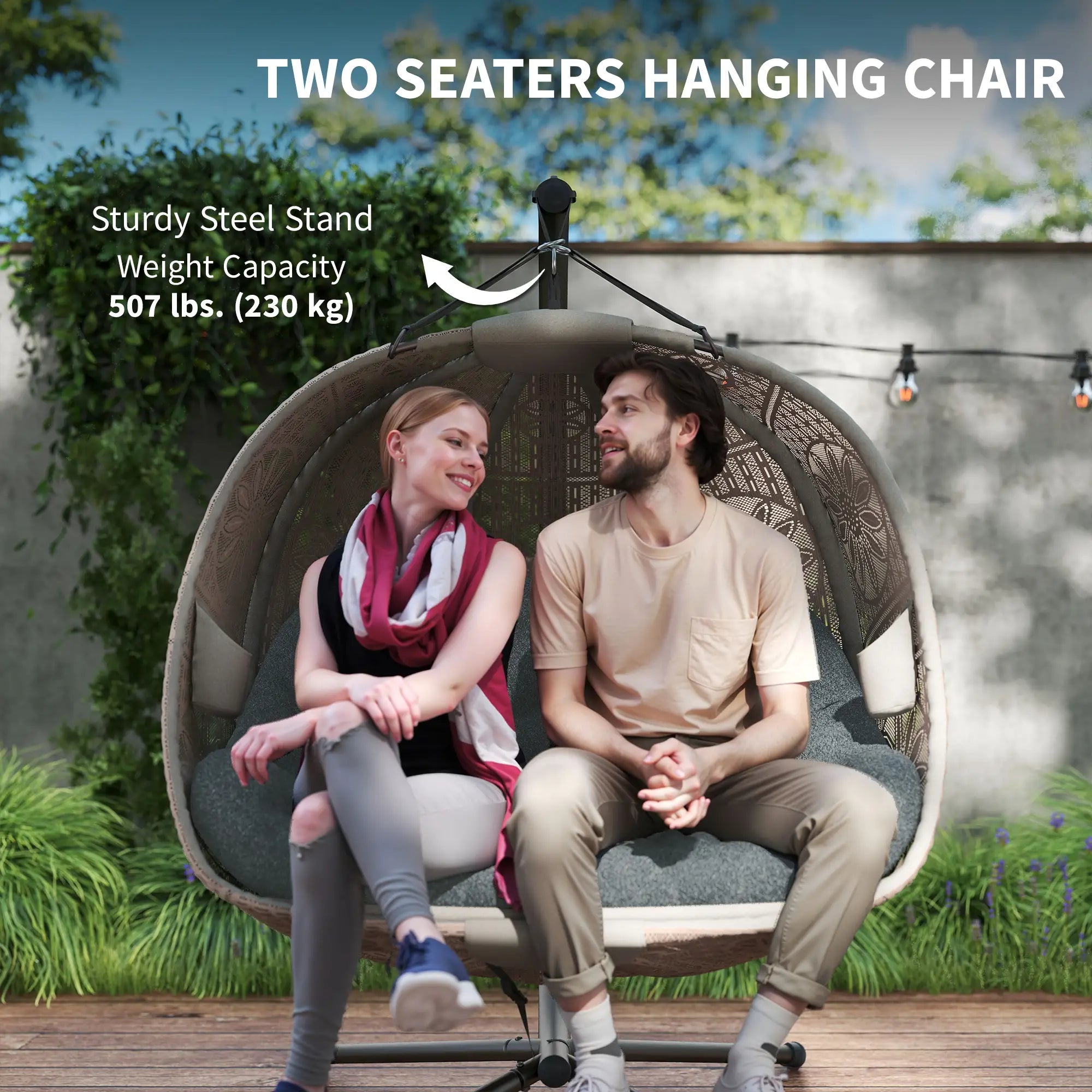 Hanging Egg Chair With Stand, Dark Grey Patio Swings with Stand at Gallery Canada