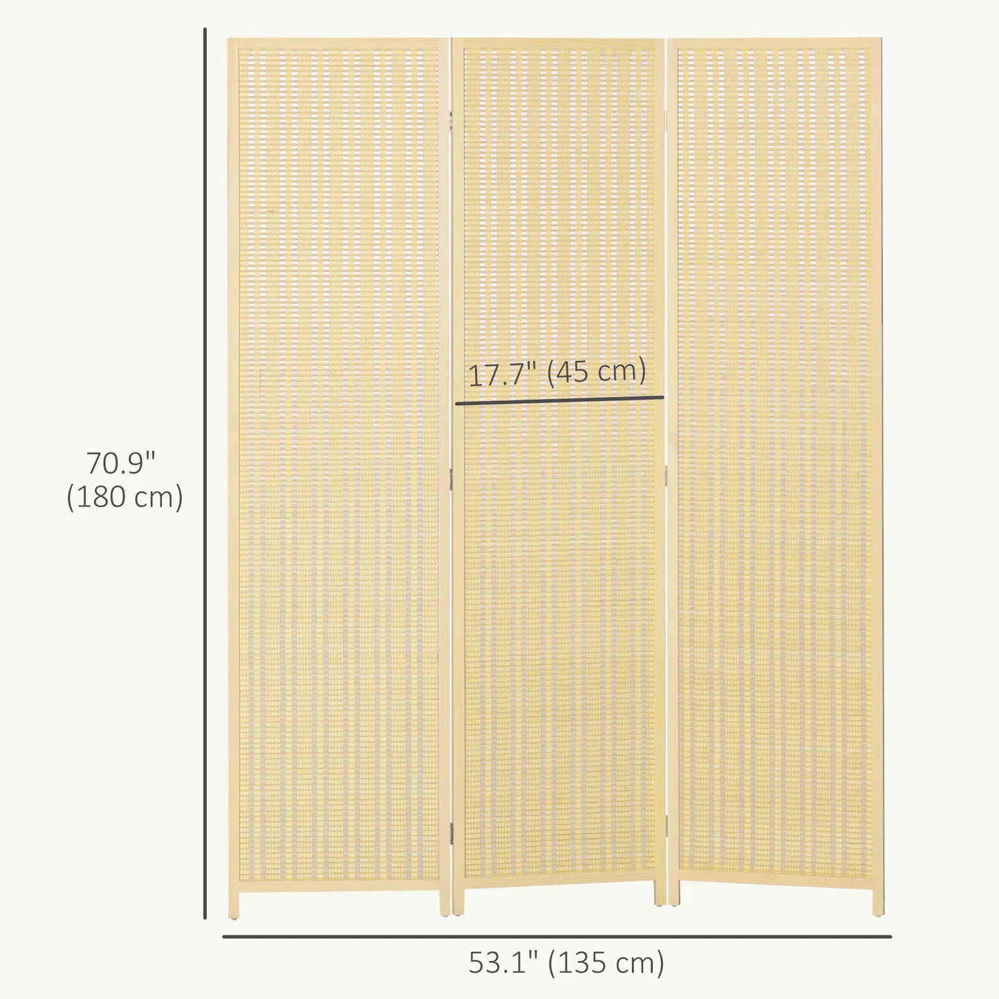 Woven Bamboo Room Divider, 3 Panel Folding Privacy Screen, Natural Wood