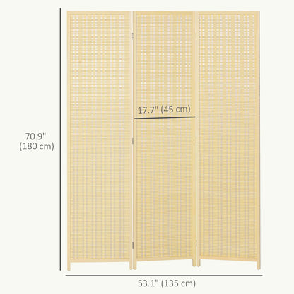 Woven Bamboo Room Divider, 3 Panel Folding Privacy Screen, Natural Wood
