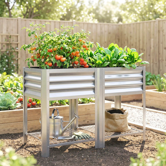 Raised Garden Bed With Legs, 31.5", Silver Elevated Garden Beds Silver at Gallery Canada