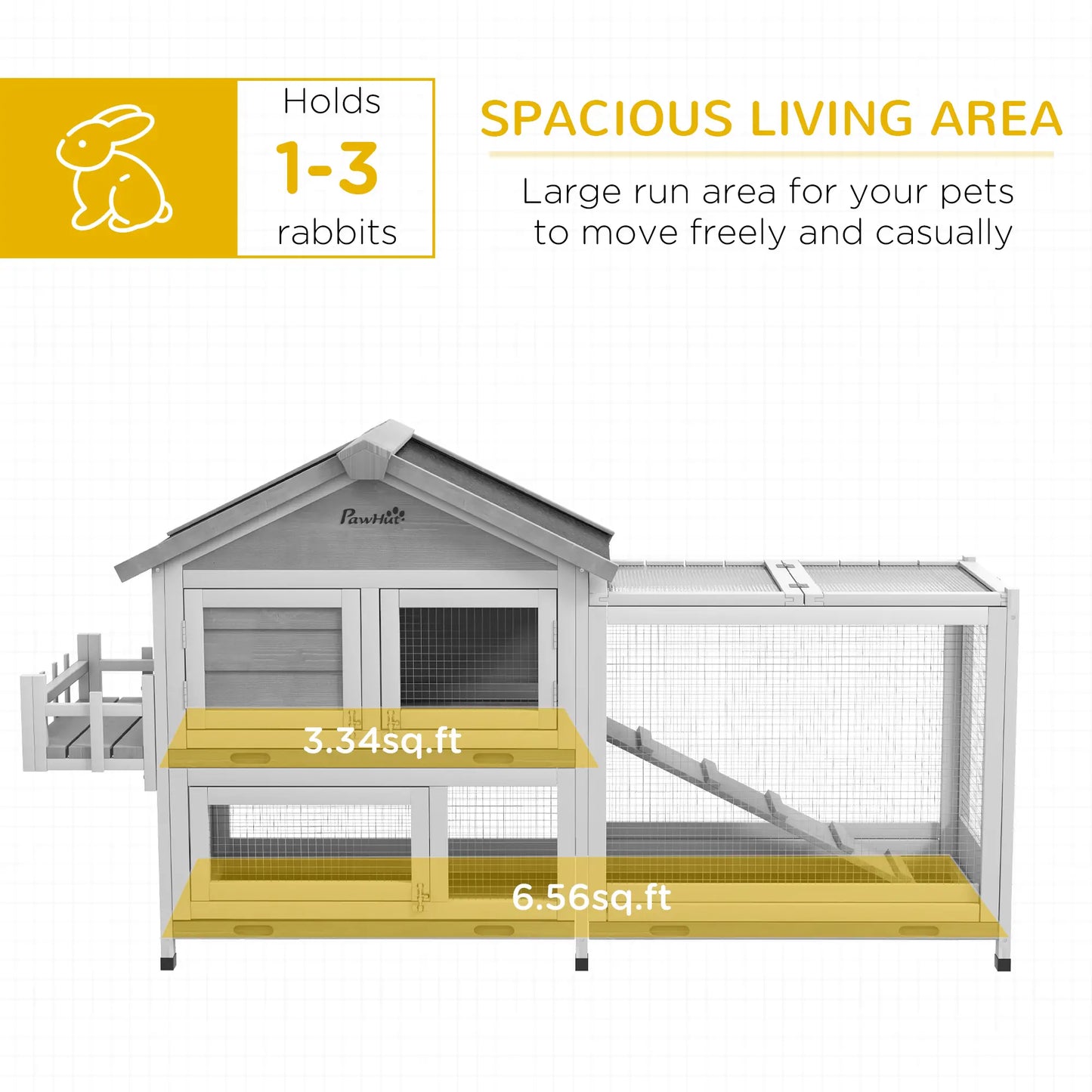 65" Wooden Rabbit Hutch, Pet Playpen with Roof, Storage Box, Grey Rabbit Hutch at Gallery Canada