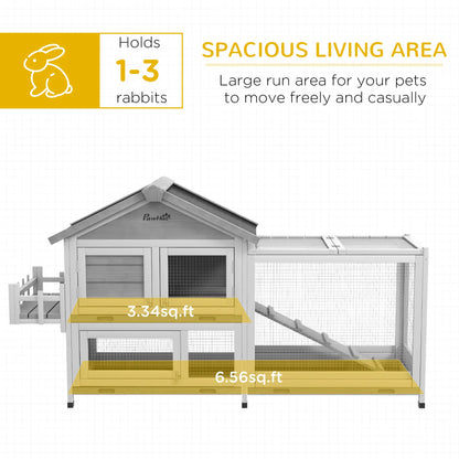 65" Wooden Rabbit Hutch, Pet Playpen with Roof, Storage Box, Grey Rabbit Hutch at Gallery Canada