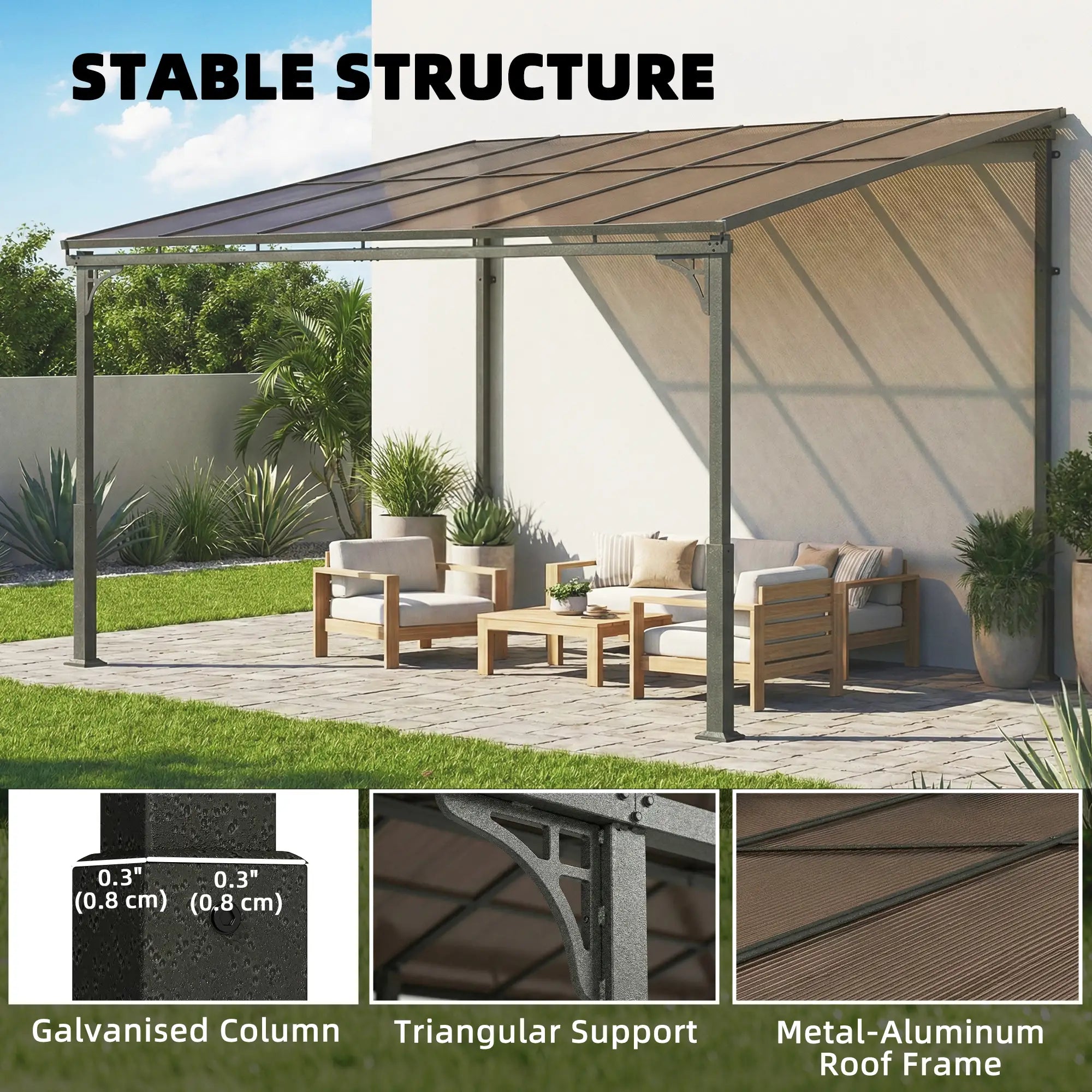 11' x 10' Outdoor Pergola, Wall Mounted Hardtop Gazebo, Polycarbonate Roof, Metal Frame Pergolas at Gallery Canada