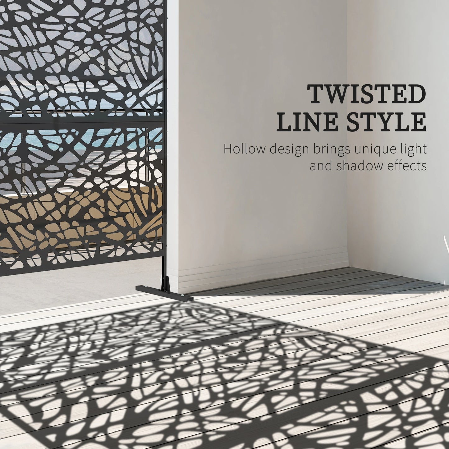 6.5FT Decorative Outdoor Divider, Metal Privacy Screen with Stand, Twisted Line Style, Black Side Awnings at Gallery Canada