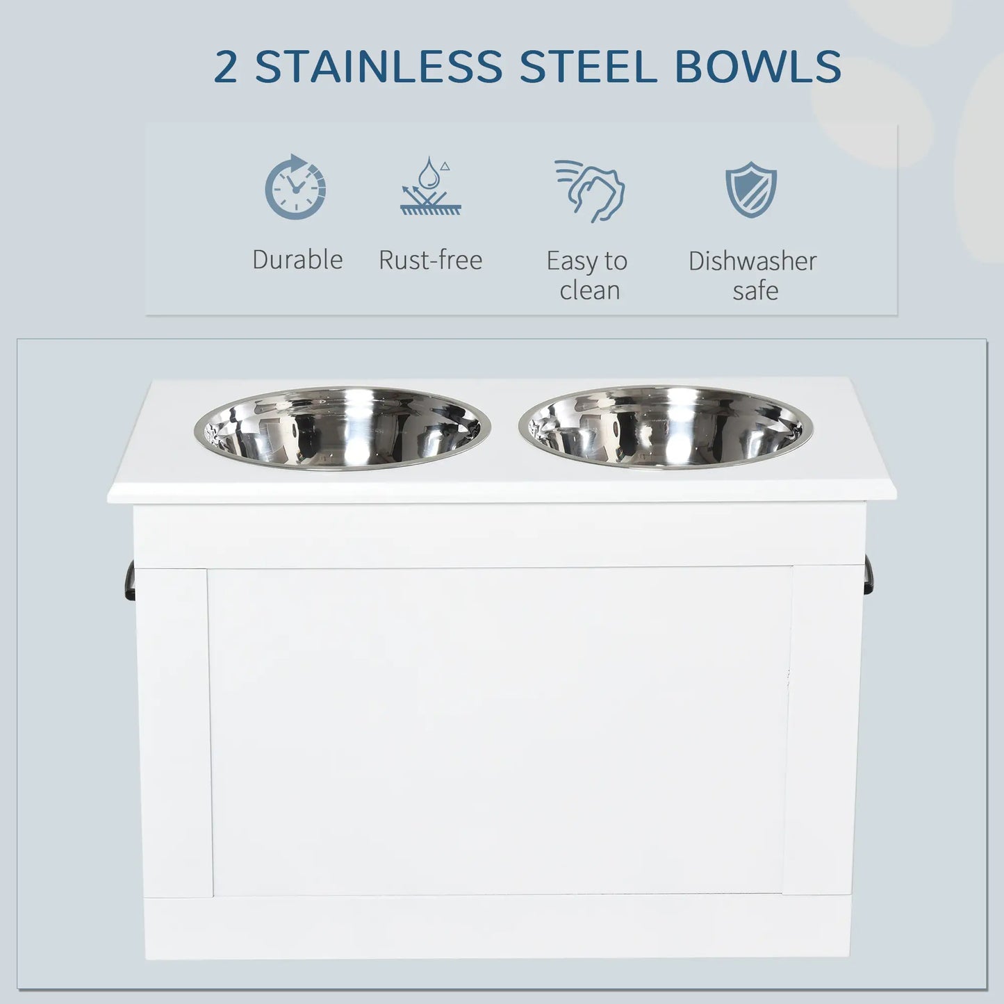 Large Elevated Pet Feeder, 2 Stainless Steel Bowls, White Dog Bowls at Gallery Canada