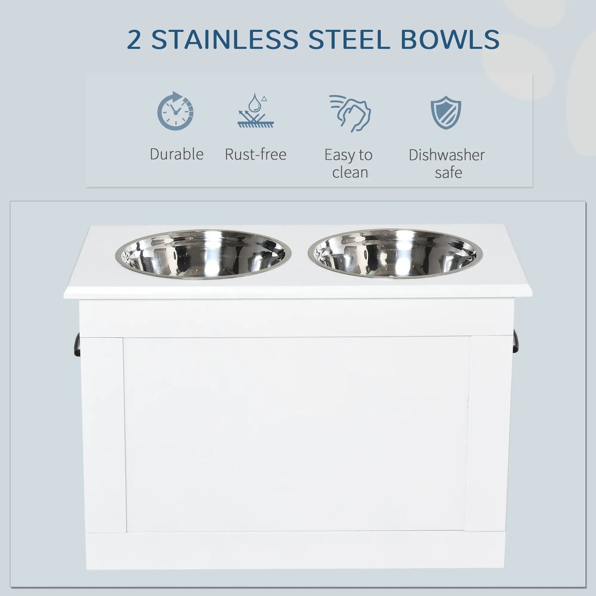 Large Elevated Pet Feeder, 2 Stainless Steel Bowls, White Dog Bowls at Gallery Canada