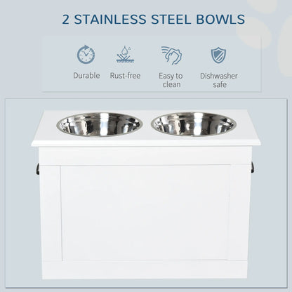 Large Elevated Pet Feeder, 2 Stainless Steel Bowls, White Dog Bowls at Gallery Canada