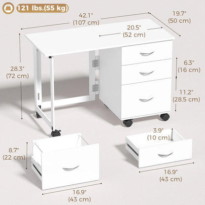 Foldable Computer Desk, 3 Drawers, White Computer Desks at Gallery Canada