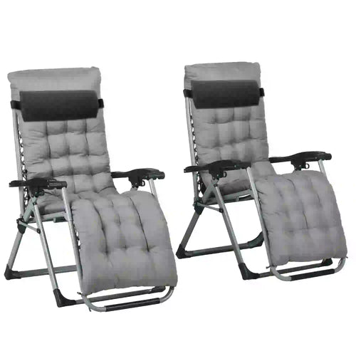 Folding Garden Chairs, Set of 2, Reclining Zero Gravity, Dark Grey