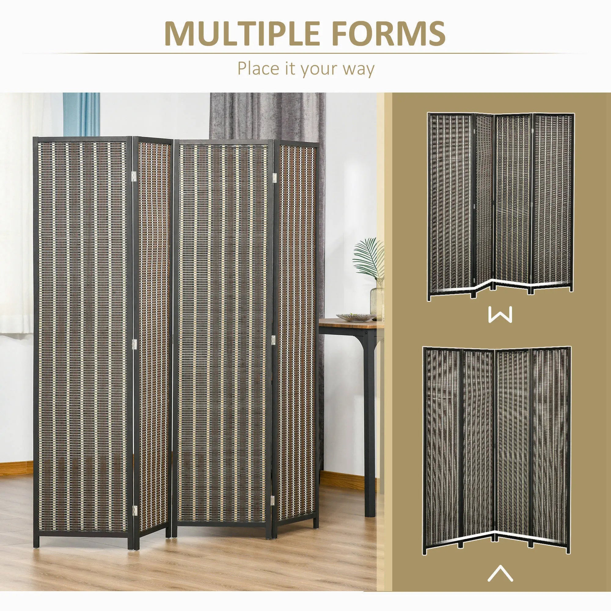 4 Panel Room Divider, 6 Ft Tall, Bamboo Hand-Woven, Brown Room Dividers at Gallery Canada