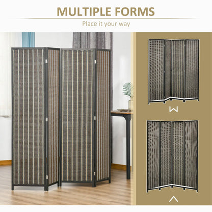 4 Panel Room Divider, 6 Ft Tall, Bamboo Hand-Woven, Brown Room Dividers at Gallery Canada
