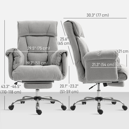 High Back Office Chair, Reclining with Footrest, High Resilience Foam, Swivel Wheels, Light Grey