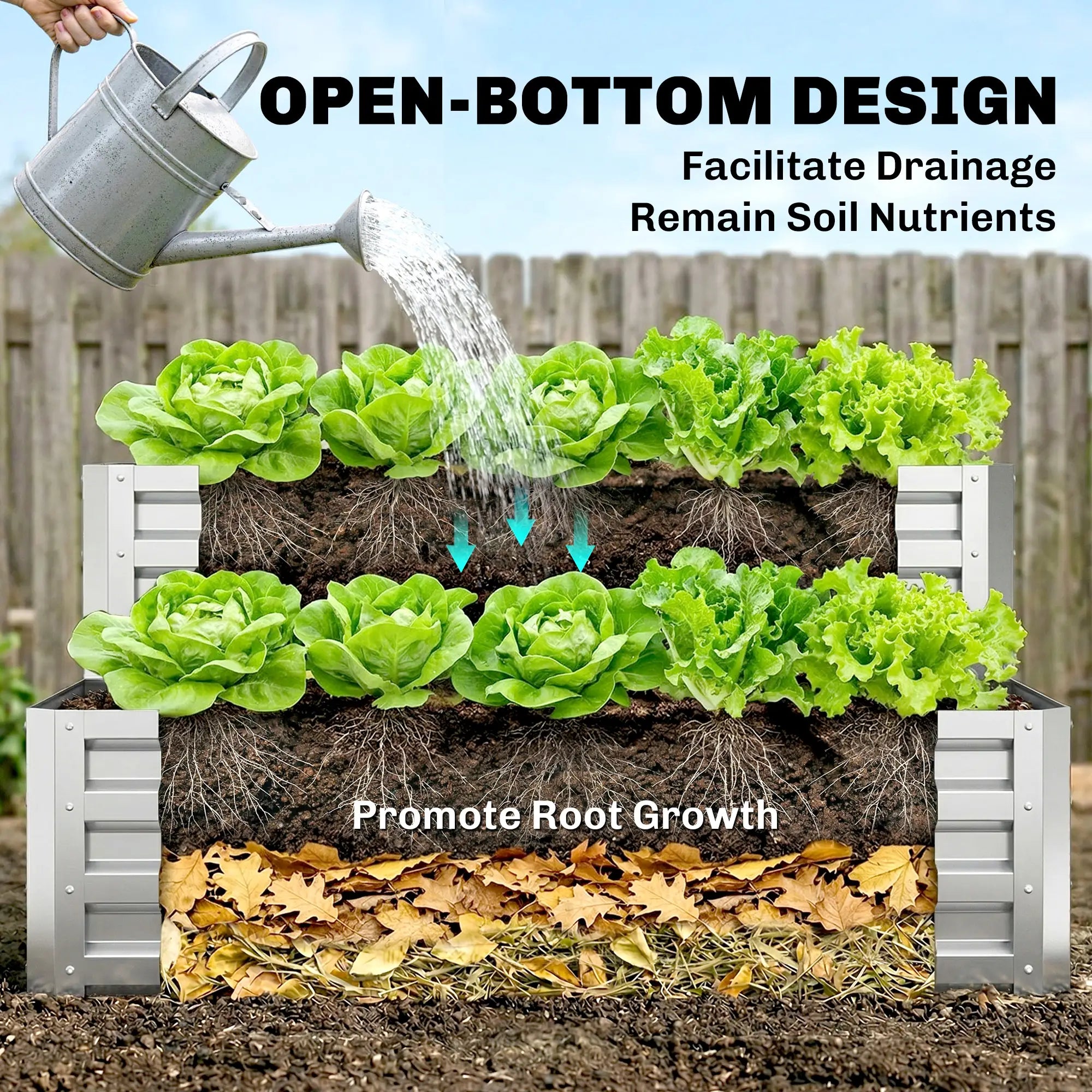 2 Tier Galvanized Raised Garden Bed, Steel Planter Box, 47