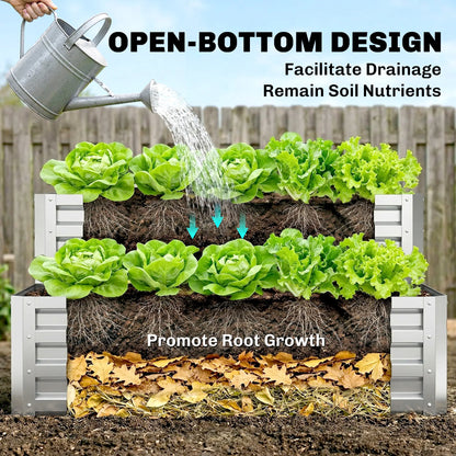 2 Tier Galvanized Raised Garden Bed, Steel Planter Box, 47" x 40" x 23", Silver Galvanized Planter Boxes at Gallery Canada