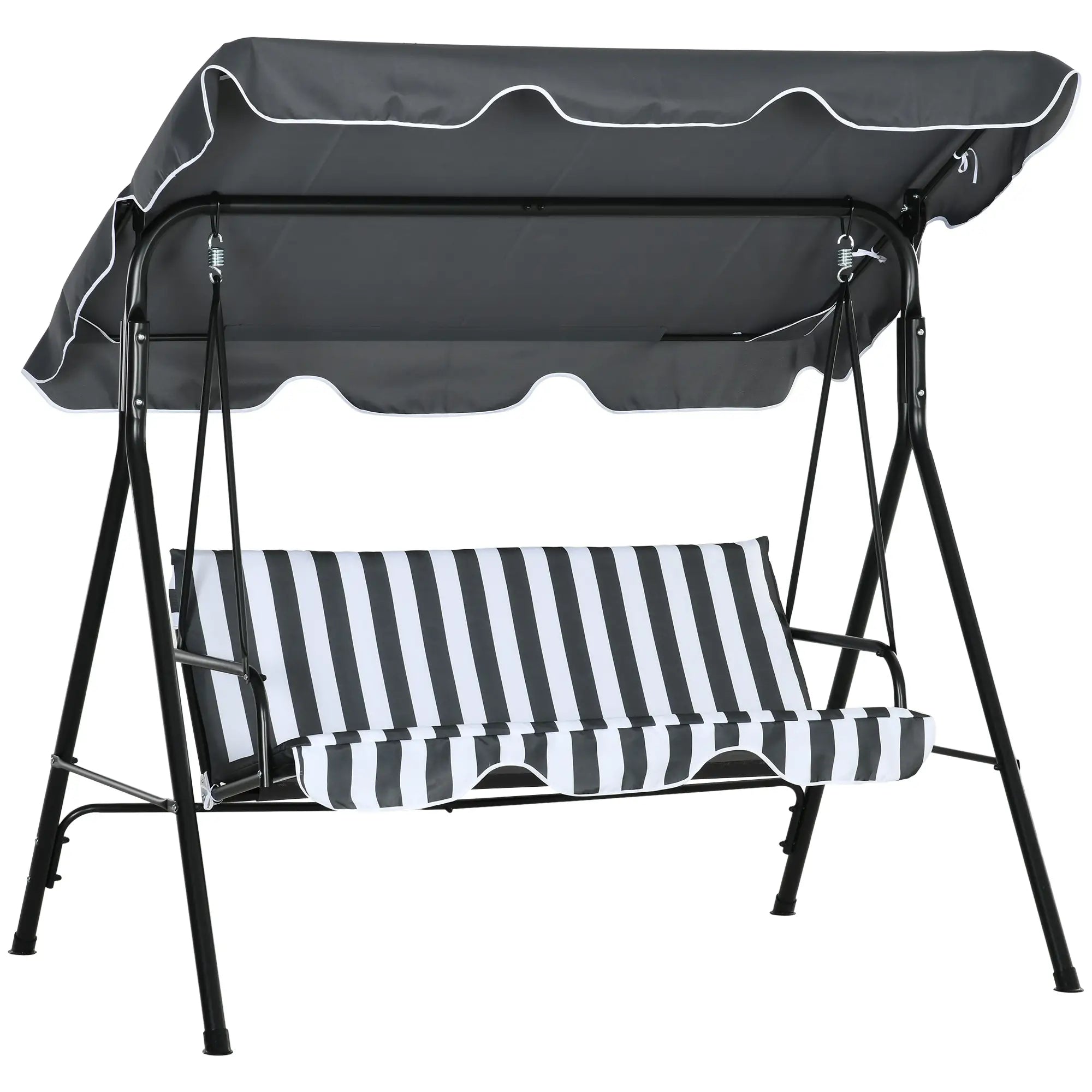 3-Seater Outdoor Porch Swing, Adjustable Canopy, White, Grey Patio Swings with Stand at Gallery Canada