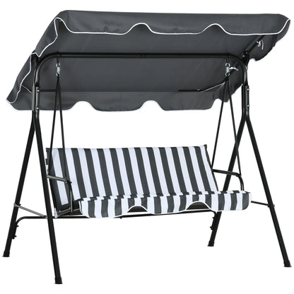 3-Seater Outdoor Porch Swing, Adjustable Canopy, White, Grey Patio Swings with Stand at Gallery Canada