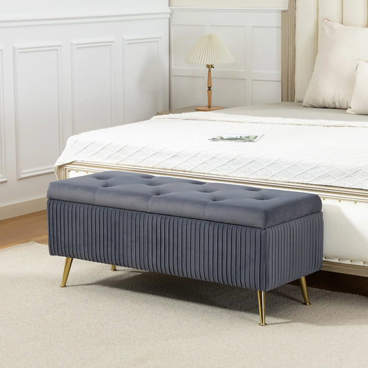 43 Inch Storage Ottoman Bench, Steel Legs, Padded Seat, Dark Grey Storage Ottomans & Benches Dark Grey at Gallery Canada