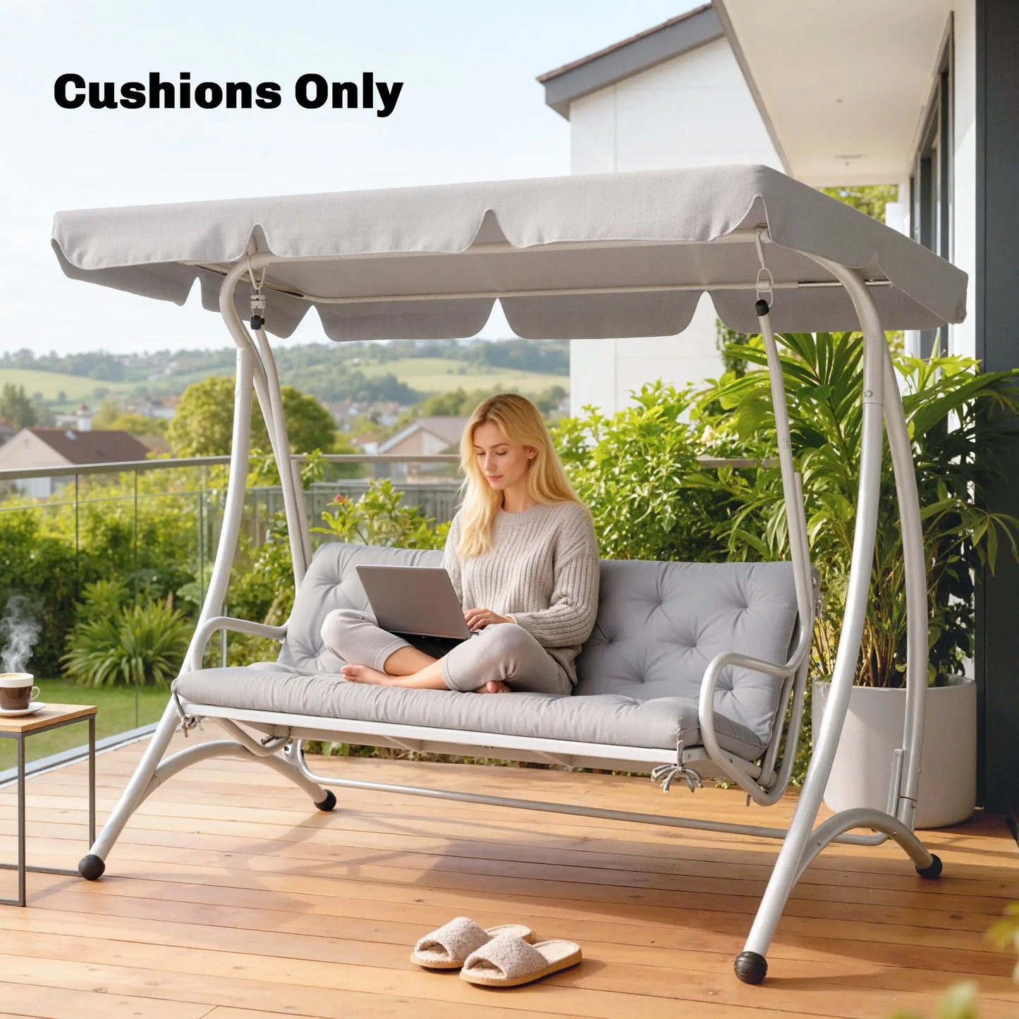 3-Seater Outdoor Swing Chair Cushions, Patio Garden, Light Grey Patio Chair Cushions at Gallery Canada