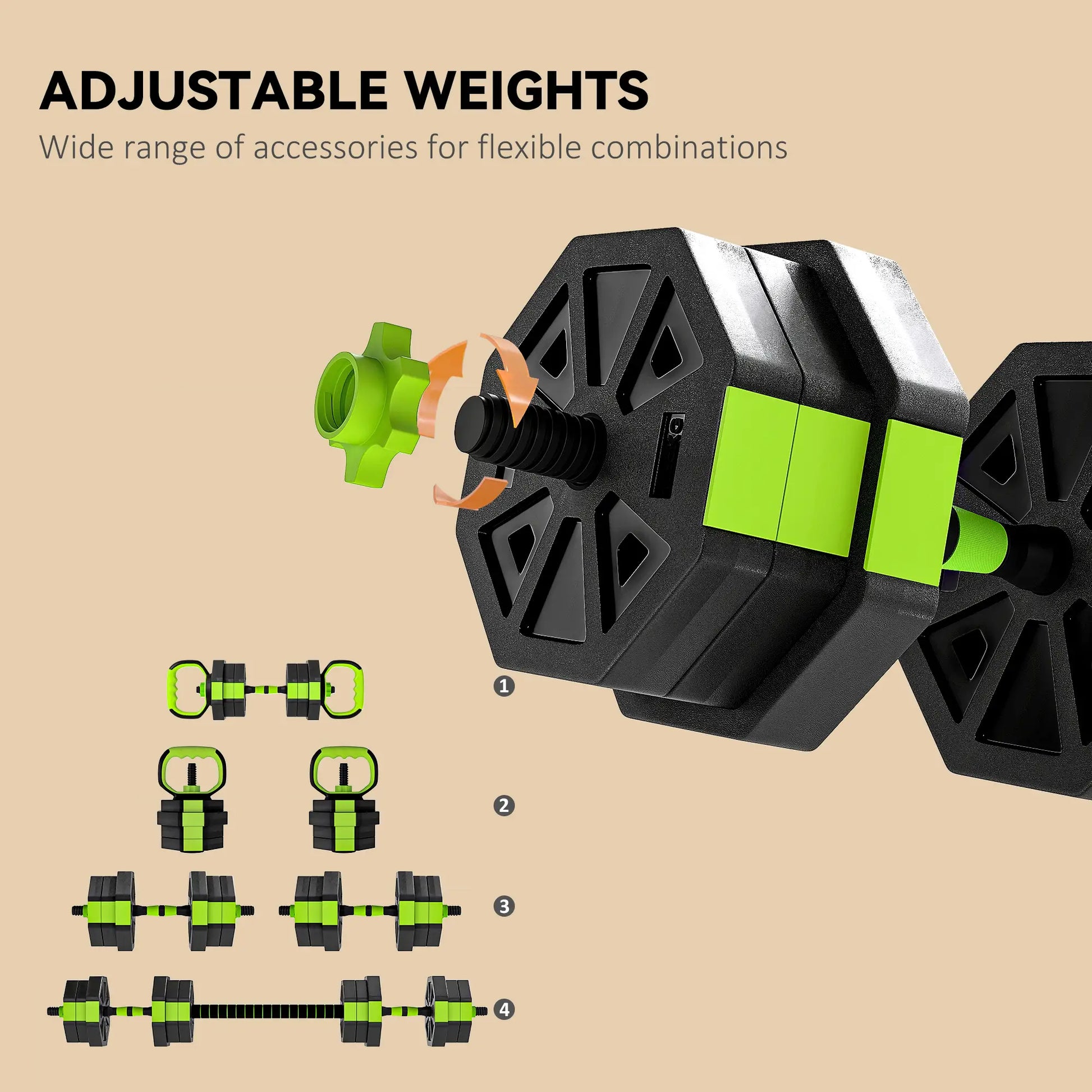 Adjustable Dumbbell Set, 44lbs, Kettlebell Barbell Dumbbell Push-Up Stand, Green Dumbbells & Barbells at Gallery Canada