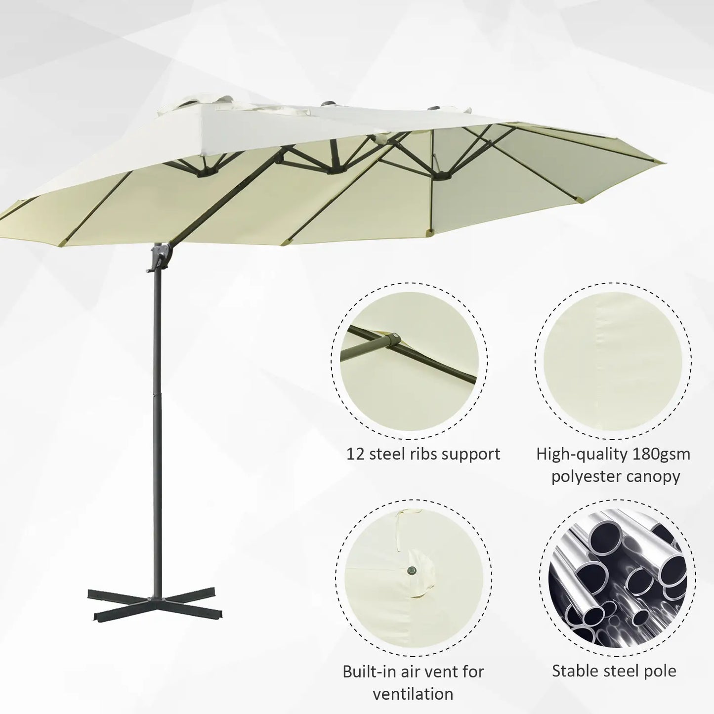 Outdoor Cantilever Umbrella, Twin Canopy Sunshade, Lift, Beige Cantilever Umbrellas at Gallery Canada