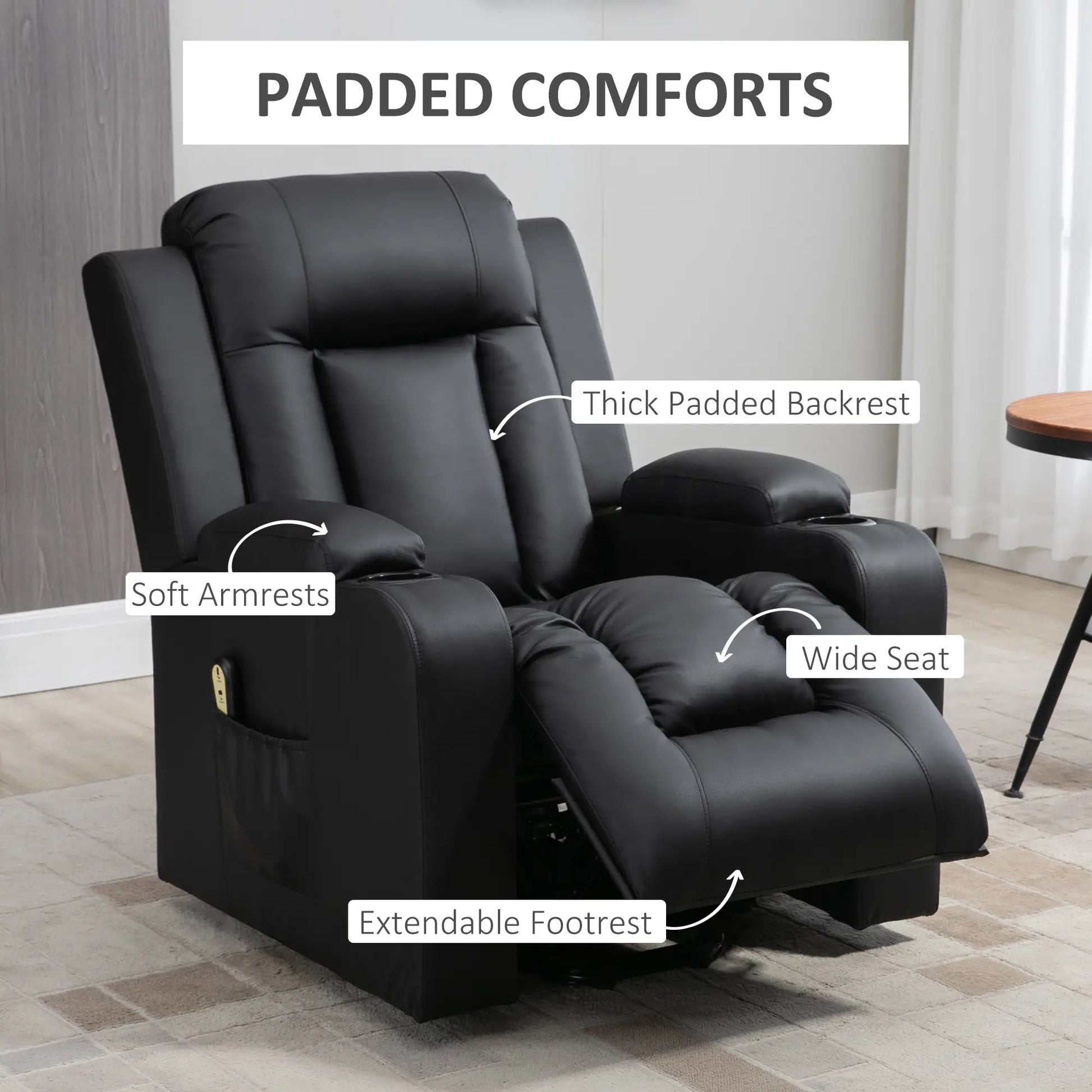 Electric Power Lift Recliner Chair, PU Leather, Remote Control, Black Electric Power Lift Chairs at Gallery Canada