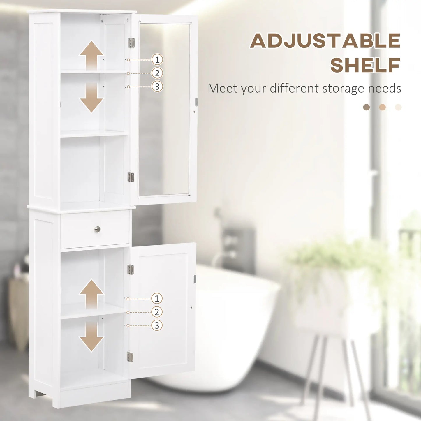 Tall Bathroom Storage Cabinet, 2 Doors, Adjustable Shelves, White Bathroom Cabinets at Gallery Canada