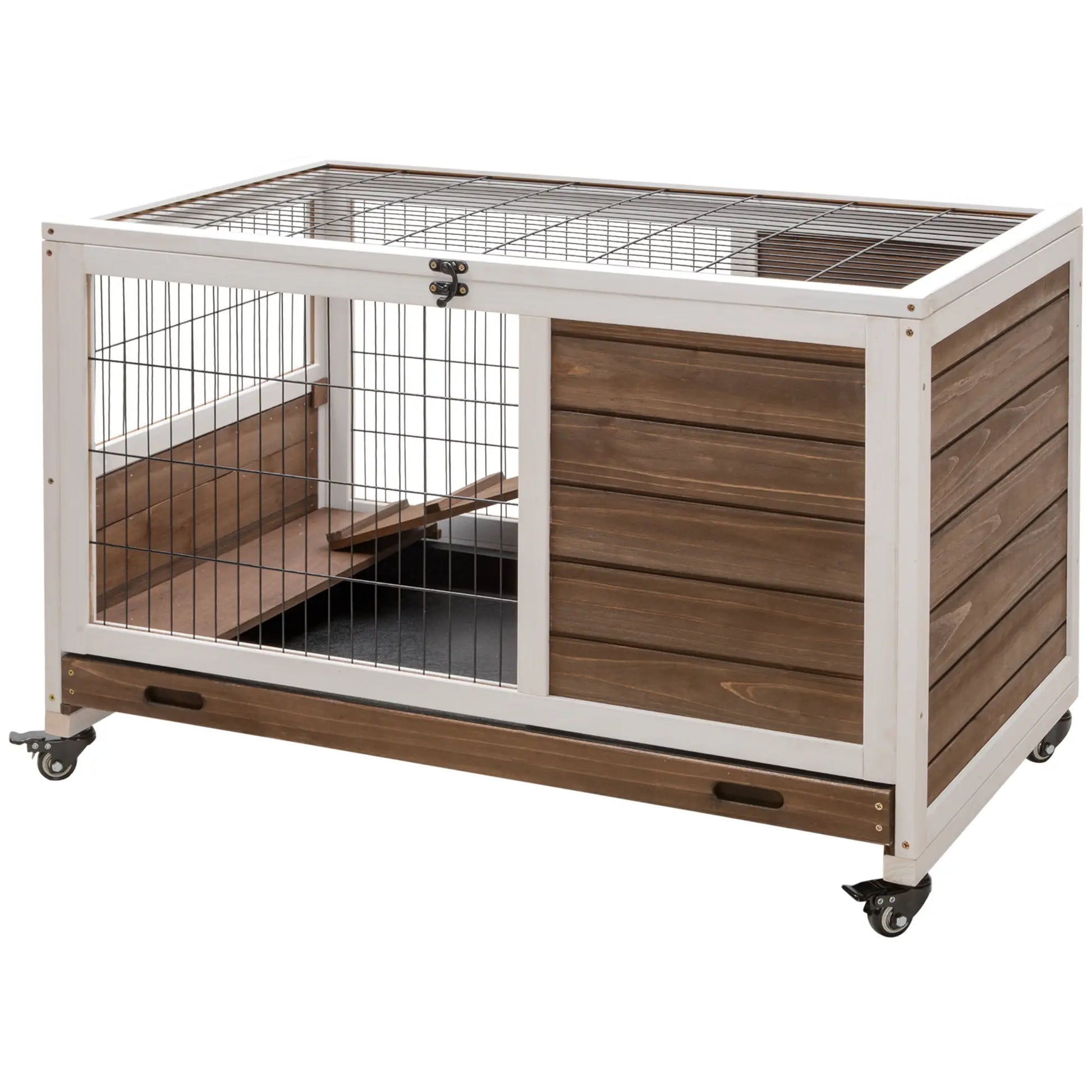 Wooden Indoor Rabbit Hutch, Elevated Bunny Cage with Wheels, Brown Rabbit Hutch at Gallery Canada