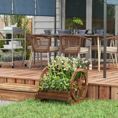 Wooden Wagon Planter Box, 3-Tier Raised Garden Bed, 24" x 24" x 22", Carbonized Wooden Planter Boxes at Gallery Canada