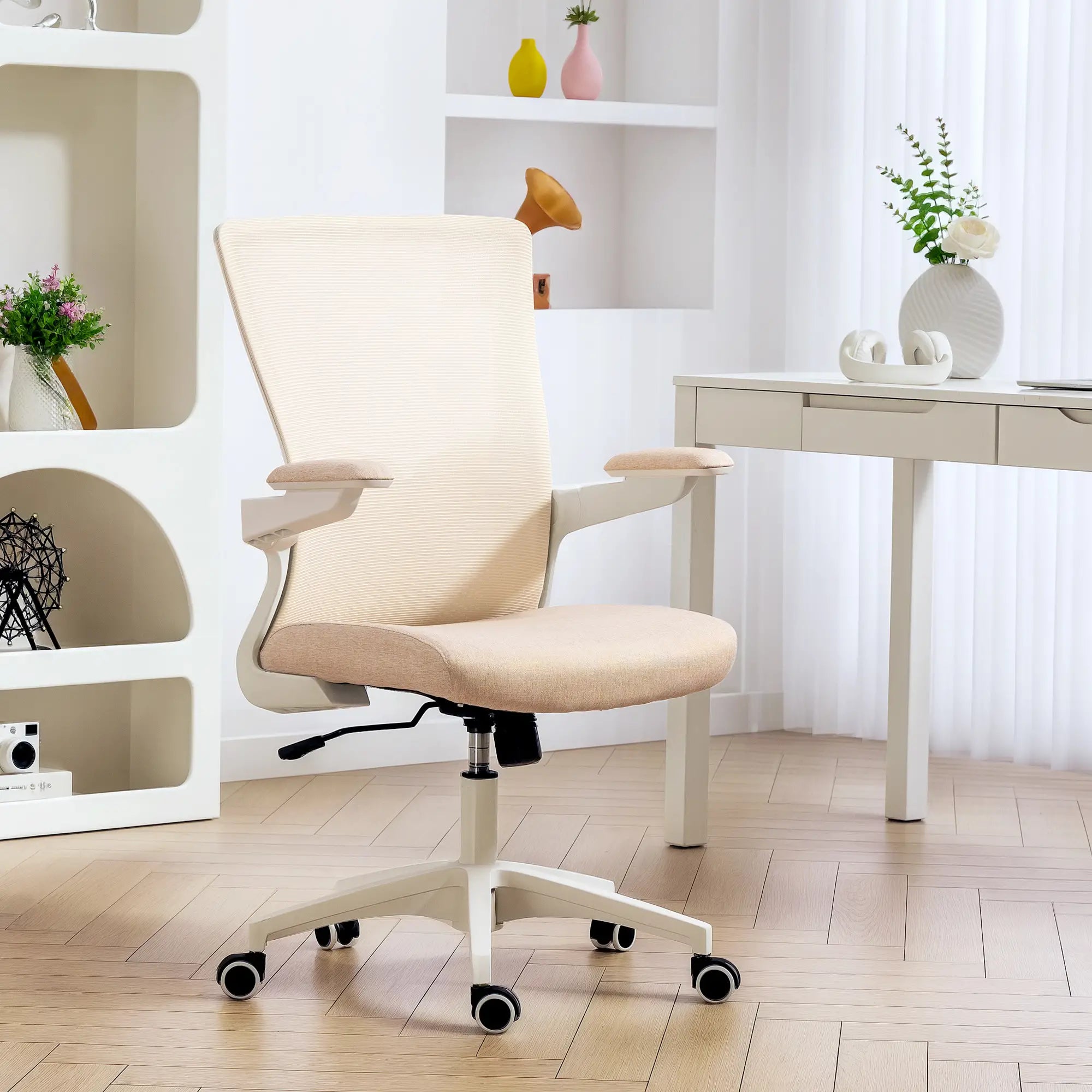 Ergonomic Office Chair, Swivel Desk Chair, Adjustable Lumbar Support, Flip-up Armrests, Wheels, Beige Task Chairs at Gallery Canada