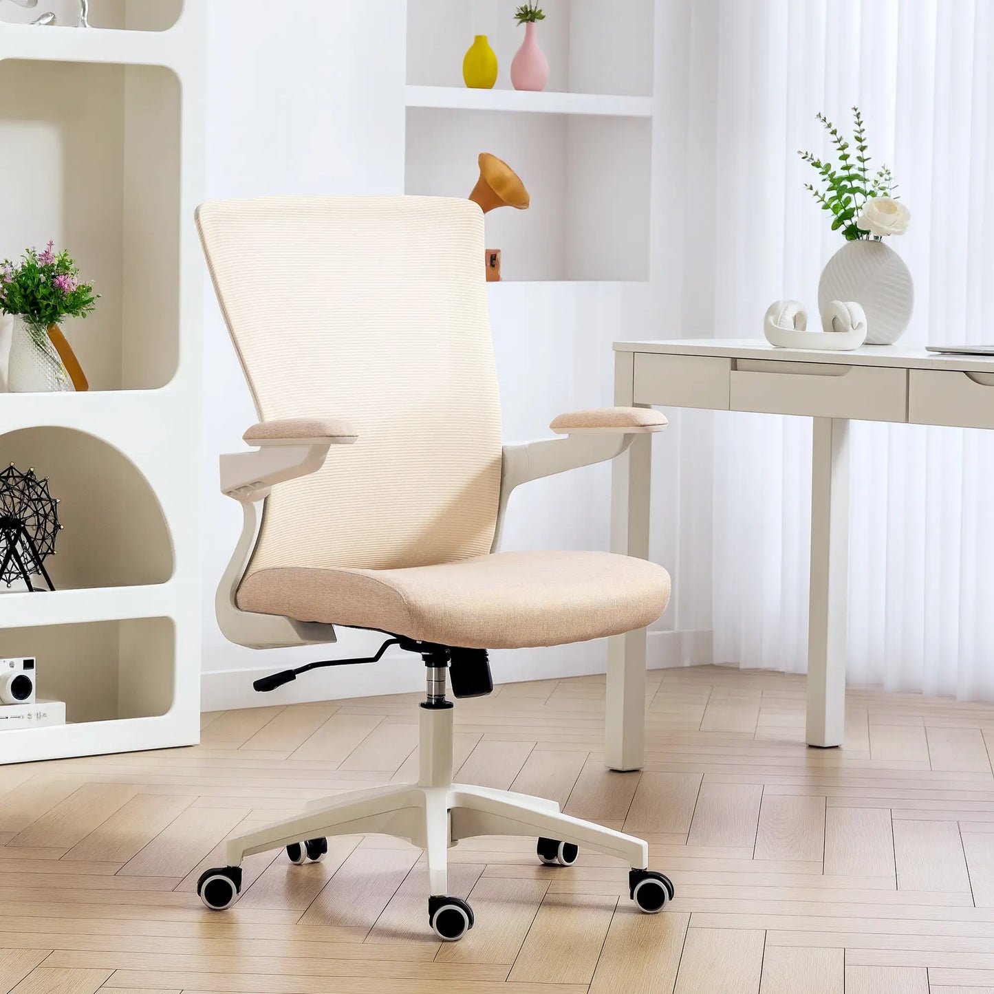 Ergonomic Office Chair, Swivel Desk Chair, Adjustable Lumbar Support, Flip-up Armrests, Wheels, Beige Task Chairs at Gallery Canada