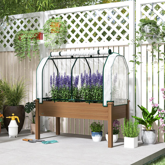 Raised Garden Bed With Greenhouse Cover, Elevated Wood Planter Box, Brown Elevated Garden Beds Brown at Gallery Canada