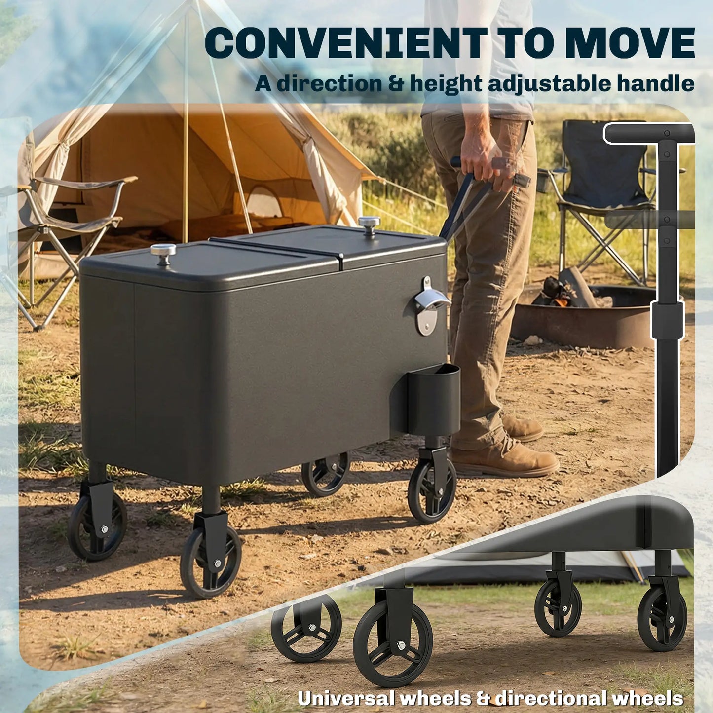 60-Qt Outdoor Patio Cooler Cart, Rolling Ice Chest, Black Cooler Boxes at Gallery Canada